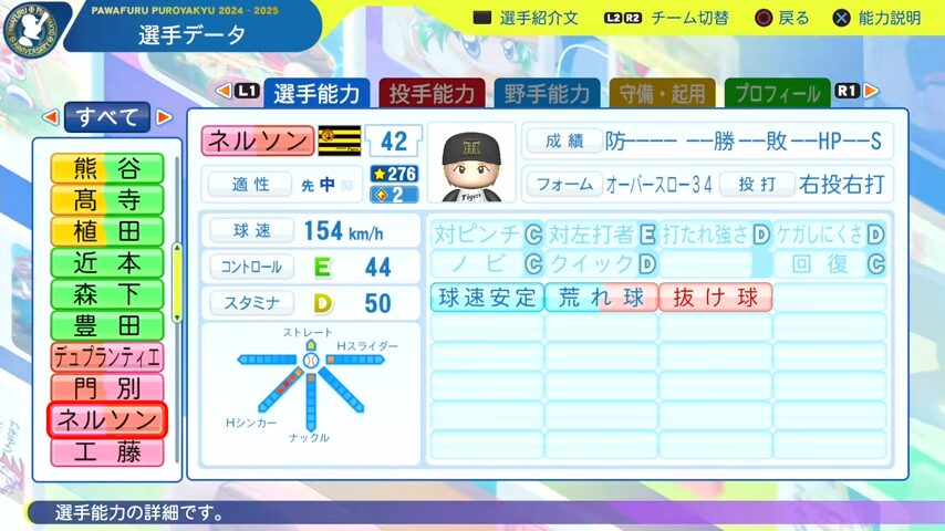 ネルソン_阪神タイガース_パワプロ能力データ_2025年決定版