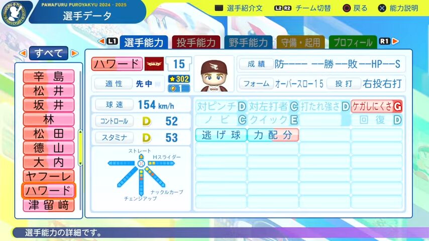 ハワード_楽天イーグルス_パワプロ能力データ_2025年決定版