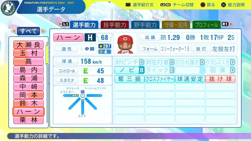ハーン_広島カープ_パワプロ能力データ_2025年決定版