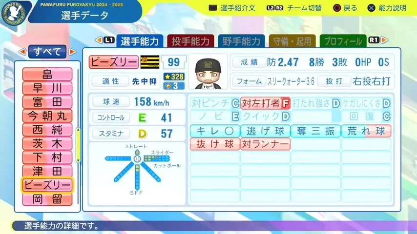 ビーズリー_阪神タイガース_パワプロ能力データ_2025年決定版