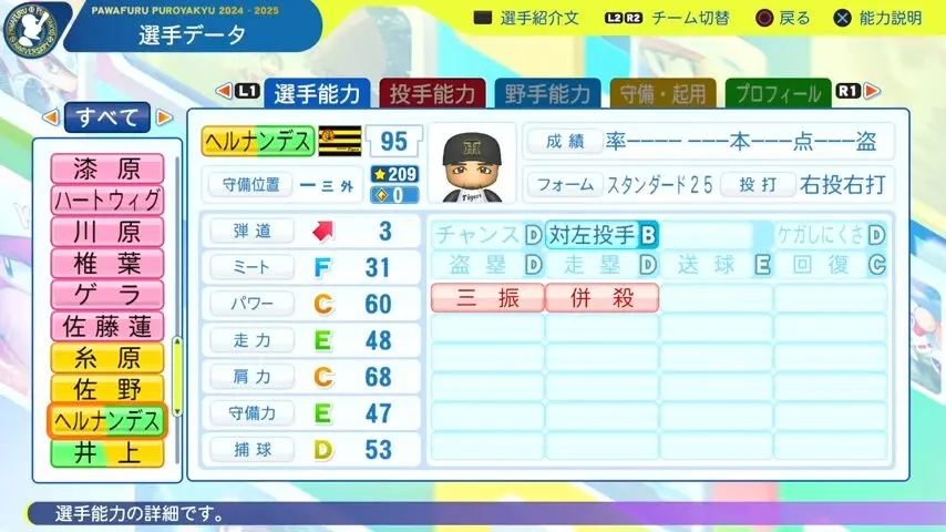 ヘルナンデス_阪神タイガース_パワプロ能力データ_2025年決定版