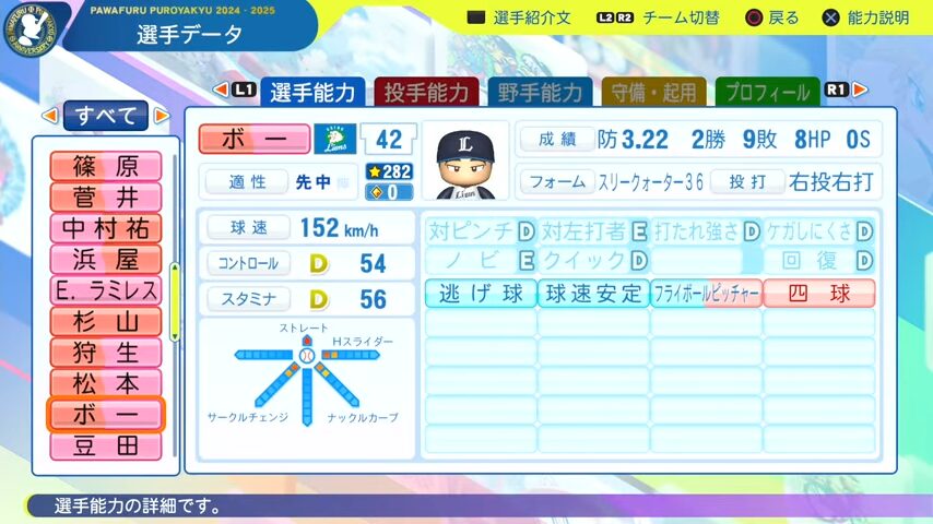 ボー_西武ライオンズ_パワプロ能力データ_2025年決定版