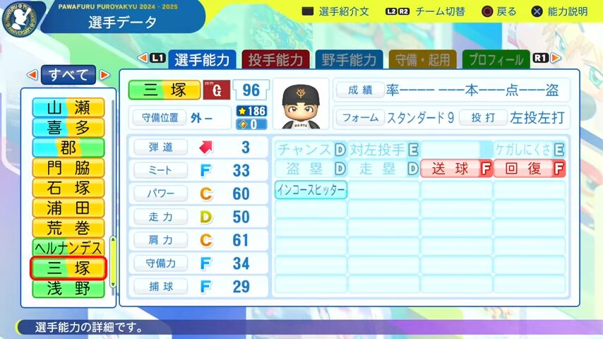 三塚_巨人_パワプロ能力データ_2025年決定版