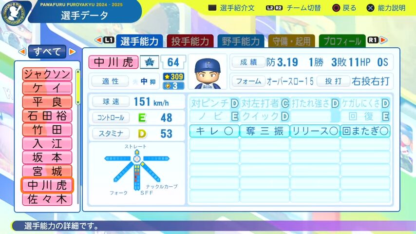 中川虎_横浜DeNAベイスターズ_パワプロ能力データ_2025年決定版