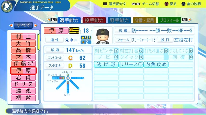 伊原_阪神タイガース_パワプロ能力データ_2025年決定版