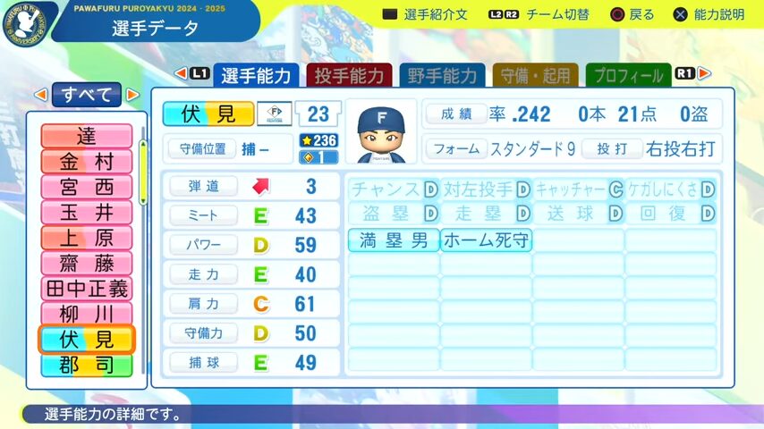 伏見_日本ハムファイターズ_パワプロ能力データ_2025年決定版