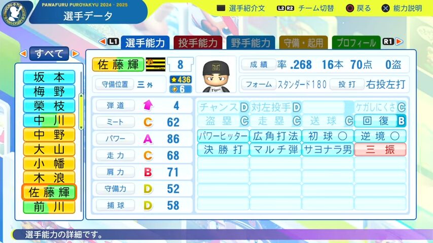 佐藤輝明_阪神タイガース_パワプロ能力データ_2025年決定版