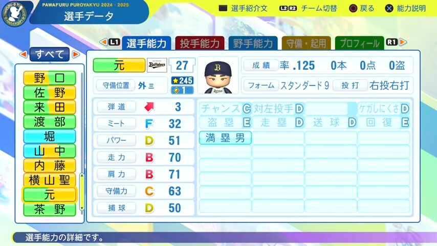 元_オリックスバファローズ_パワプロ能力データ_2025年決定版