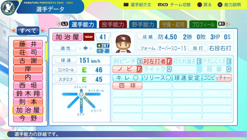 加治屋_楽天イーグルス_パワプロ能力データ_2025年決定版