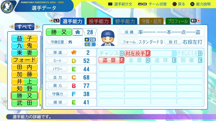 勝又_横浜DeNAベイスターズ_パワプロ能力データ_2025年決定版