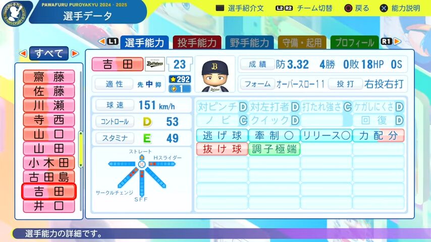 吉田_オリックスバファローズ_パワプロ能力データ_2025年決定版