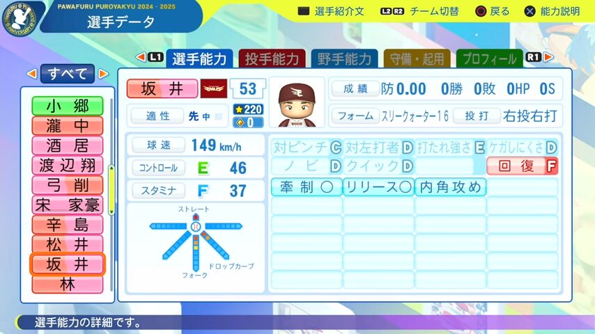 坂井_楽天イーグルス_パワプロ能力データ_2025年決定版