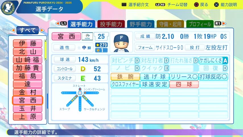 宮西_日本ハムファイターズ_パワプロ能力データ_2025年決定版
