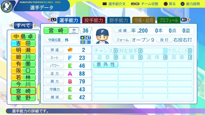 宮﨑_日本ハムファイターズ_パワプロ能力データ_2025年決定版