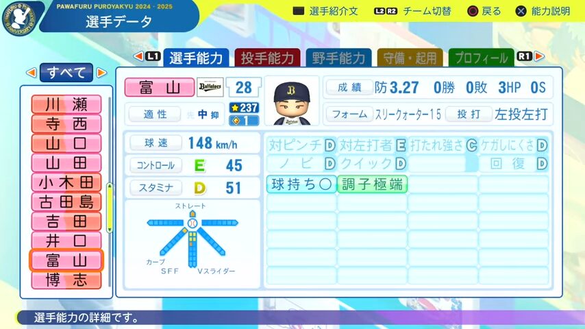 富山_オリックスバファローズ_パワプロ能力データ_2025年決定版