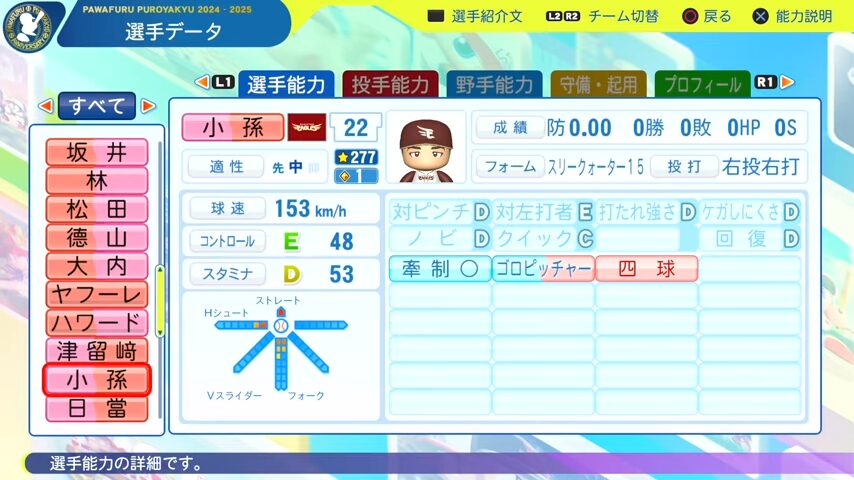 小孫_楽天イーグルス_パワプロ能力データ_2025年決定版