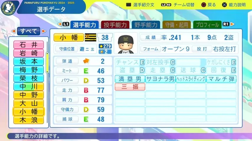 小幡_阪神タイガース_パワプロ能力データ_2025年決定版