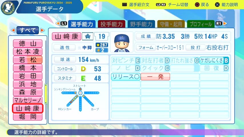 山崎康晃_横浜DeNAベイスターズ_パワプロ能力データ_2025年決定版