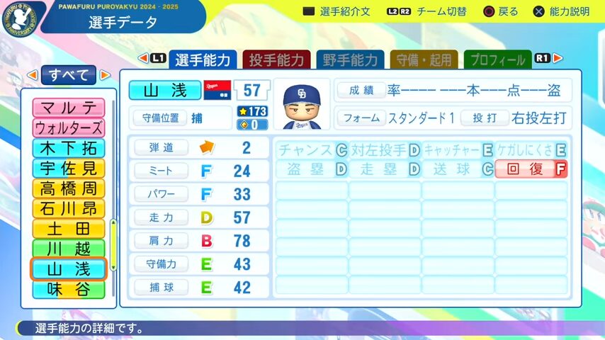 山浅_中日ドラゴンズ_パワプロ能力データ_2025年決定版