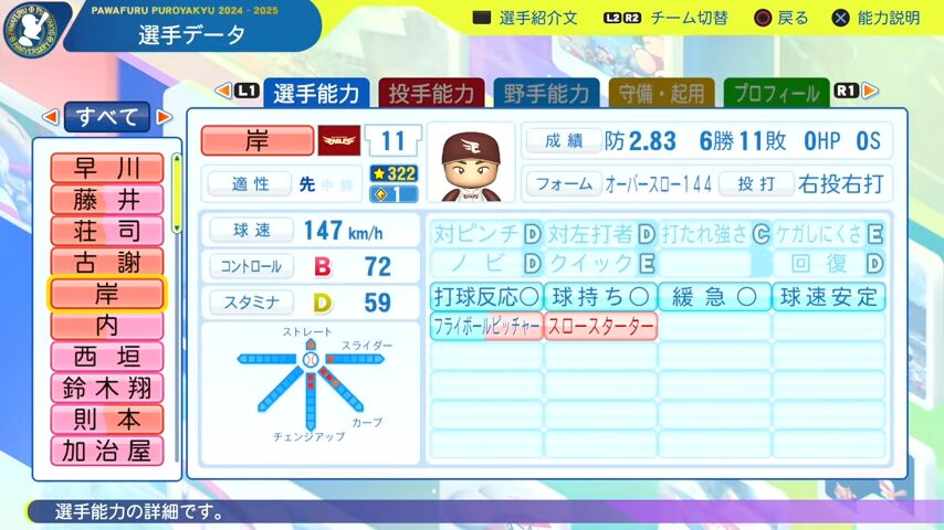 岸孝之_楽天イーグルス_パワプロ能力データ_2025年決定版