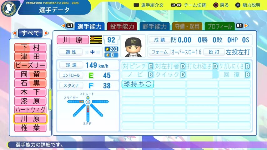 川原_阪神タイガース_パワプロ能力データ_2025年決定版