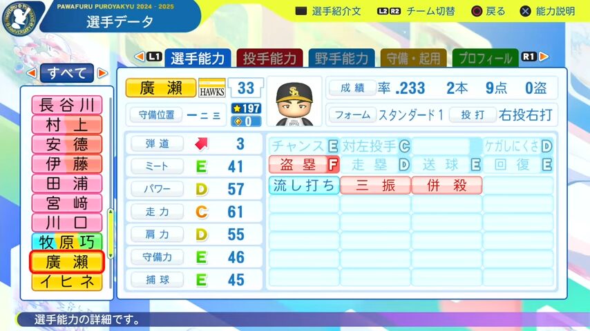廣瀬_ソフトバンクホークス_パワプロ能力データ_2025年決定版