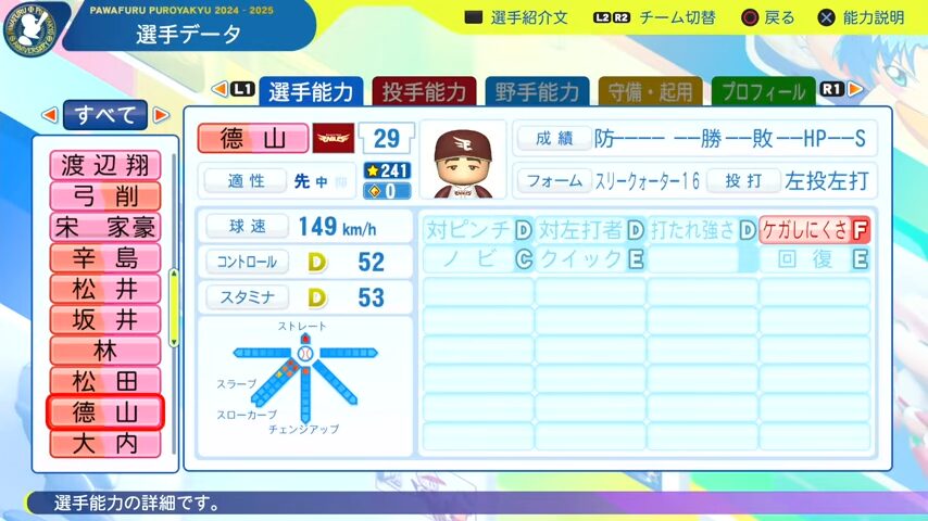 德山_楽天イーグルス_パワプロ能力データ_2025年決定版