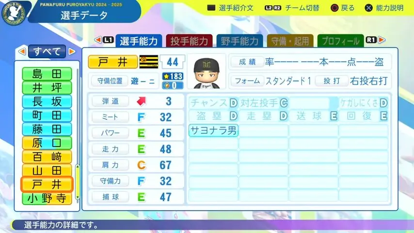 戸井_阪神タイガース_パワプロ能力データ_2025年決定版