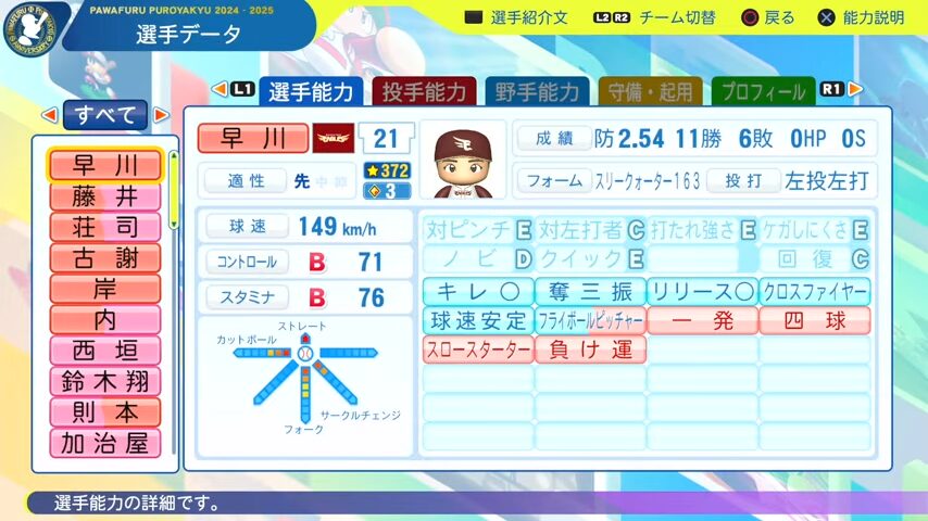 早川隆久_楽天イーグルス_パワプロ能力データ_2025年決定版