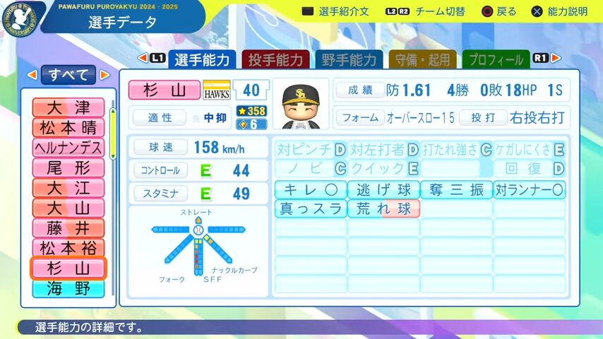 杉山_ソフトバンクホークス_パワプロ能力データ_2025年決定版