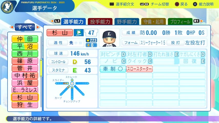 杉山_西武ライオンズ_パワプロ能力データ_2025年決定版