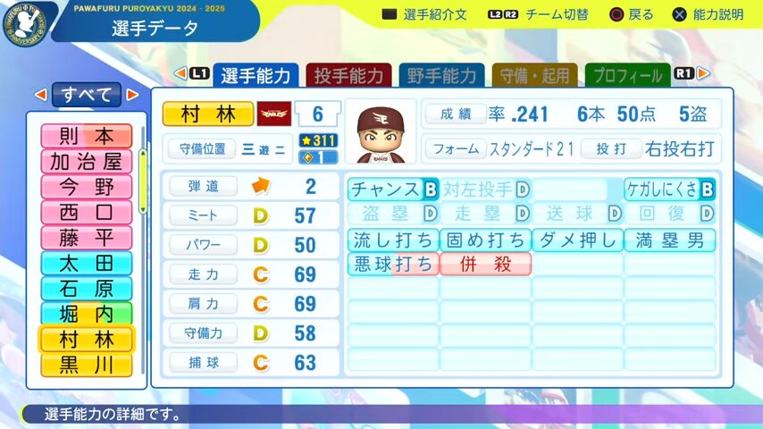 村林_楽天イーグルス_パワプロ能力データ_2025年決定版