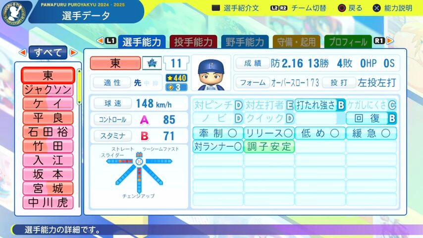 東_横浜DeNAベイスターズ_パワプロ能力データ_2025年決定版