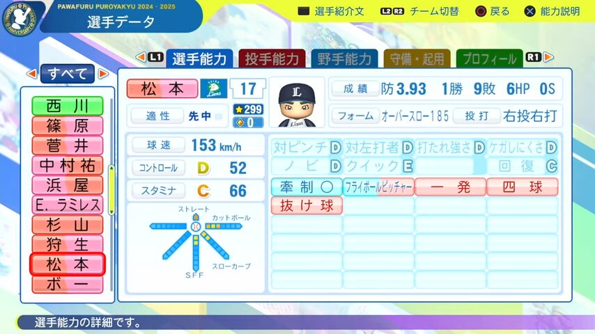 松本_西武ライオンズ_パワプロ能力データ_2025年決定版