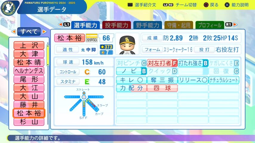 松本裕_ソフトバンクホークス_パワプロ能力データ_2025年決定版
