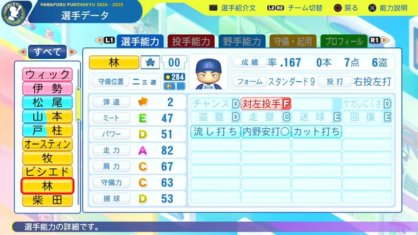 林_横浜DeNAベイスターズ_パワプロ能力データ_2025年決定版