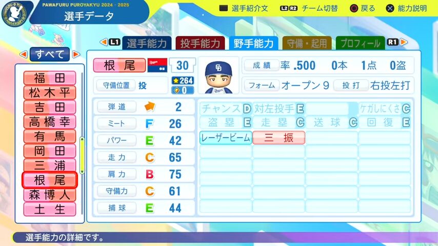根尾昂（野手）_中日ドラゴンズ_パワプロ能力データ_2025年決定版