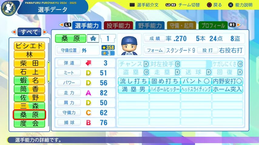 桑原_横浜DeNAベイスターズ_パワプロ能力データ_2025年決定版