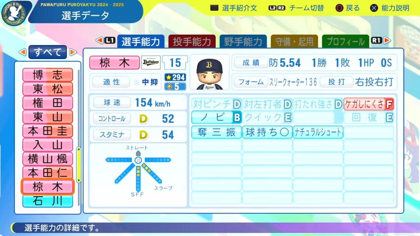 椋木_オリックスバファローズ_パワプロ能力データ_2025年決定版