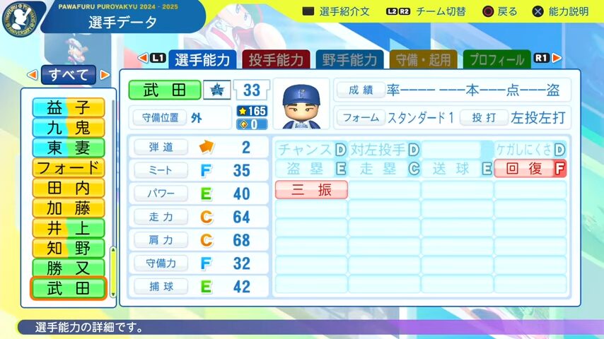 武田_横浜DeNAベイスターズ_パワプロ能力データ_2025年決定版