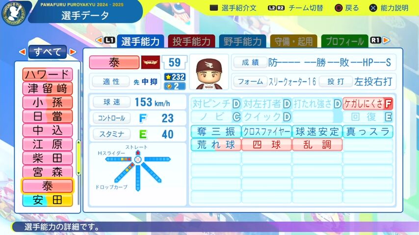 泰_楽天イーグルス_パワプロ能力データ_2025年決定版