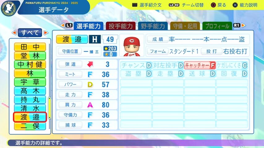 渡邉_広島カープ_パワプロ能力データ_2025年決定版