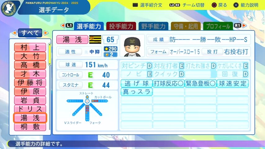 湯浅_阪神タイガース_パワプロ能力データ_2025年決定版