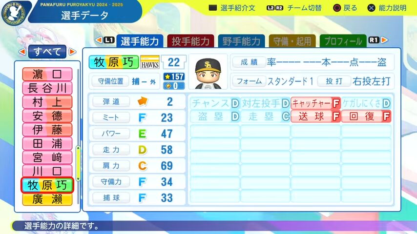 牧原巧_ソフトバンクホークス_パワプロ能力データ_2025年決定版