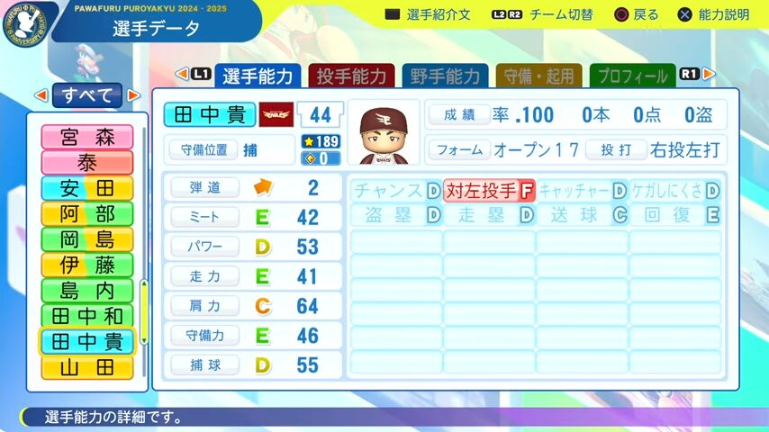 田中貴也_楽天イーグルス_パワプロ能力データ_2025年決定版