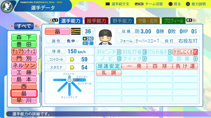 畠_阪神タイガース_パワプロ能力データ_2025年決定版