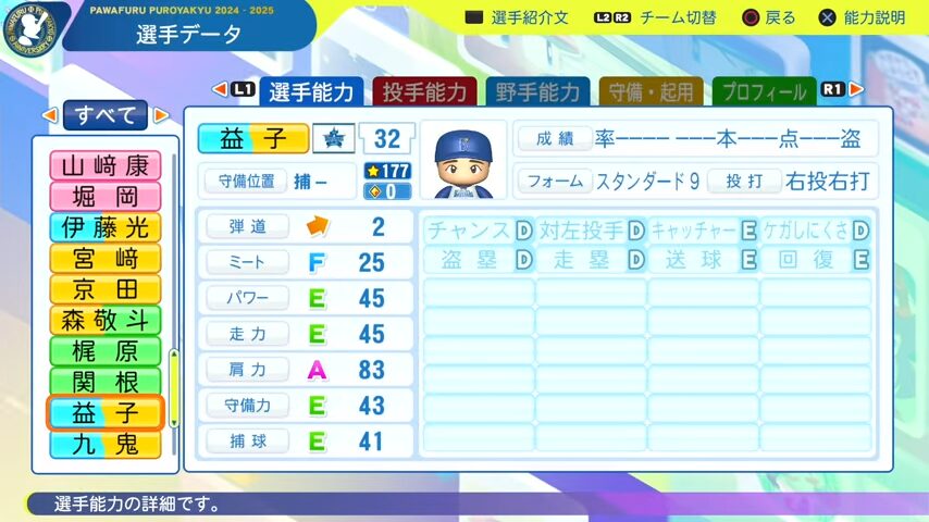 益子_横浜DeNAベイスターズ_パワプロ能力データ_2025年決定版