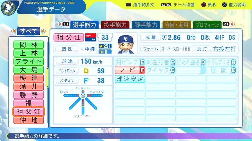 祖父江_中日ドラゴンズ_パワプロ能力データ_2025年決定版