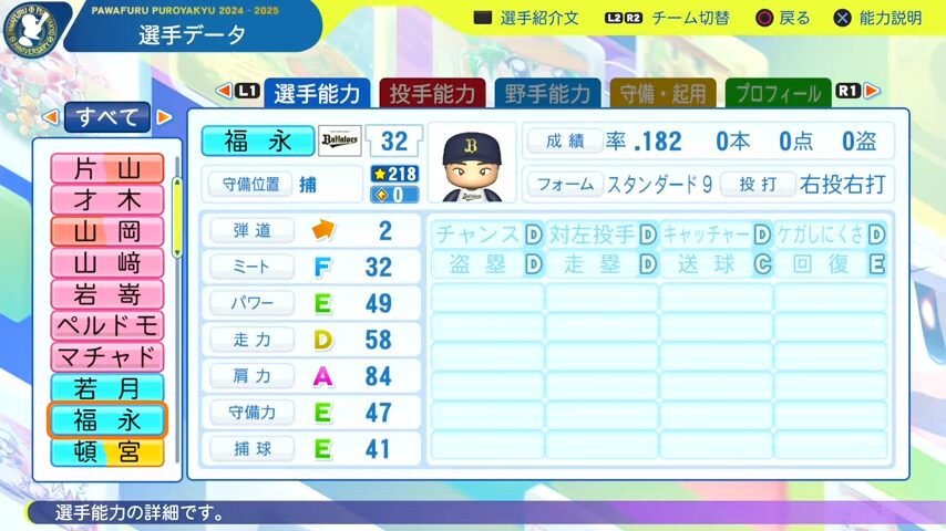 福永_オリックスバファローズ_パワプロ能力データ_2025年決定版