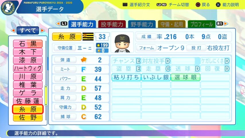 糸原健斗_阪神タイガース_パワプロ能力データ_2025年決定版